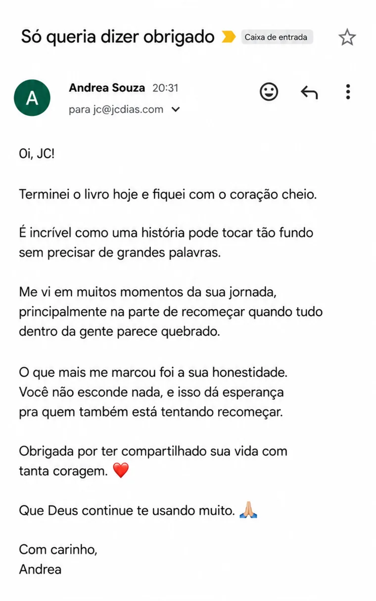 Mensagem de uma leitora por e-mail