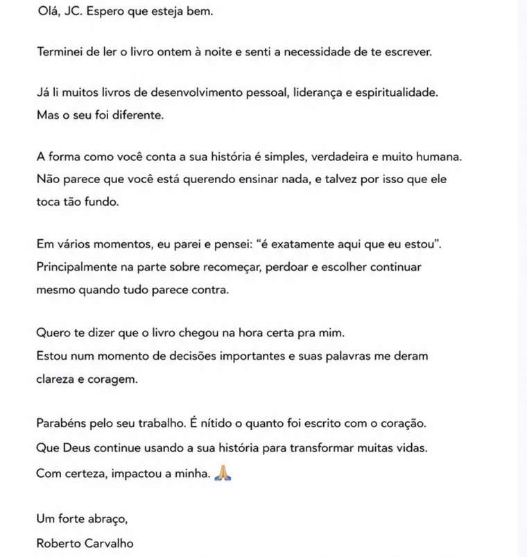 Mensagem de um leitor por e-mail